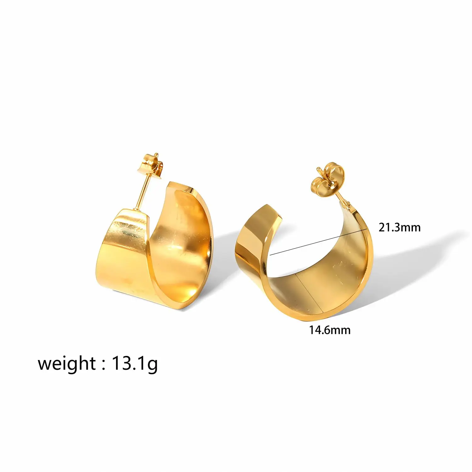 1 par de pendientes de anillo de acero inoxidable chapados en oro de 18 quilates con forma de C gruesa y estilo clásico simple para mujer h5 Imagen2